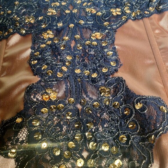 Gold Satin Bustier Corset with Black Lace & Sequins – NWT - Picture 6 of 12